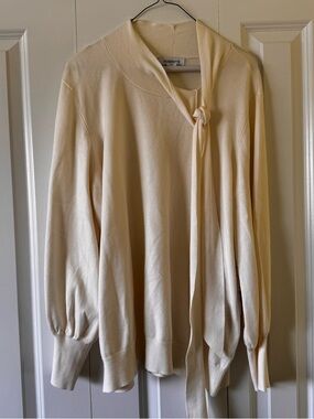 Liz Claiborne Cream/Tan Tie-Front Cowl Sweater